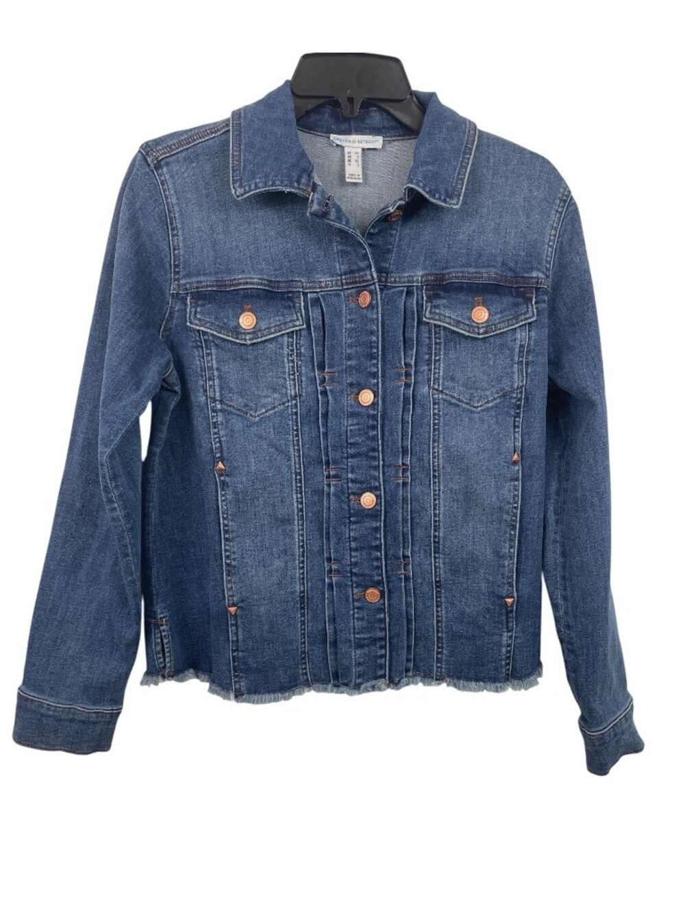Canyon Retreat Womens XS Frayed Hem Denim Jacket Button Front & Chest Pockets
